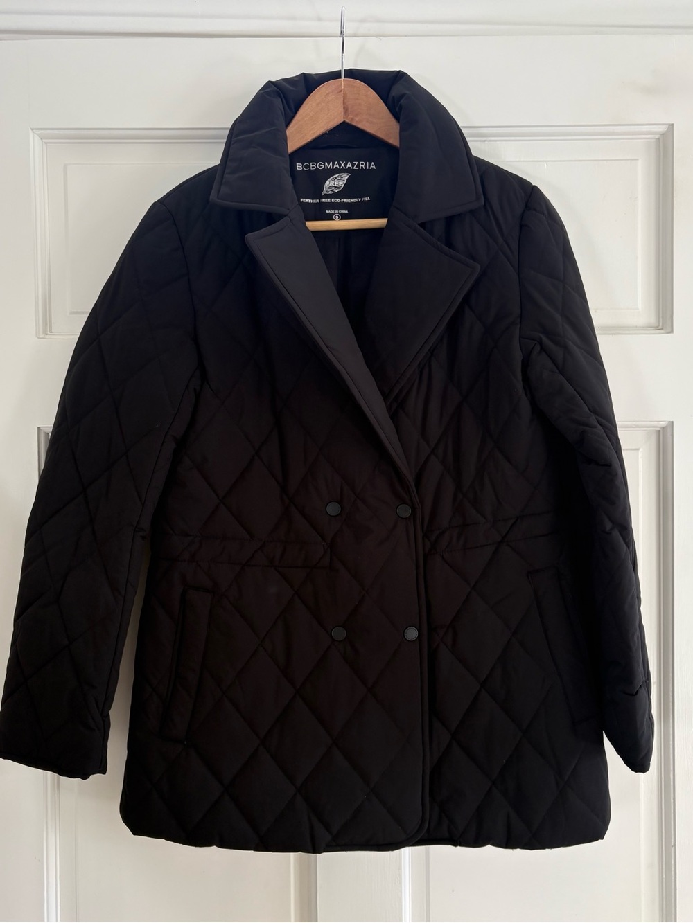 BCBGMaxAzria Black Quilted Double-Breasted Puffer Coat
